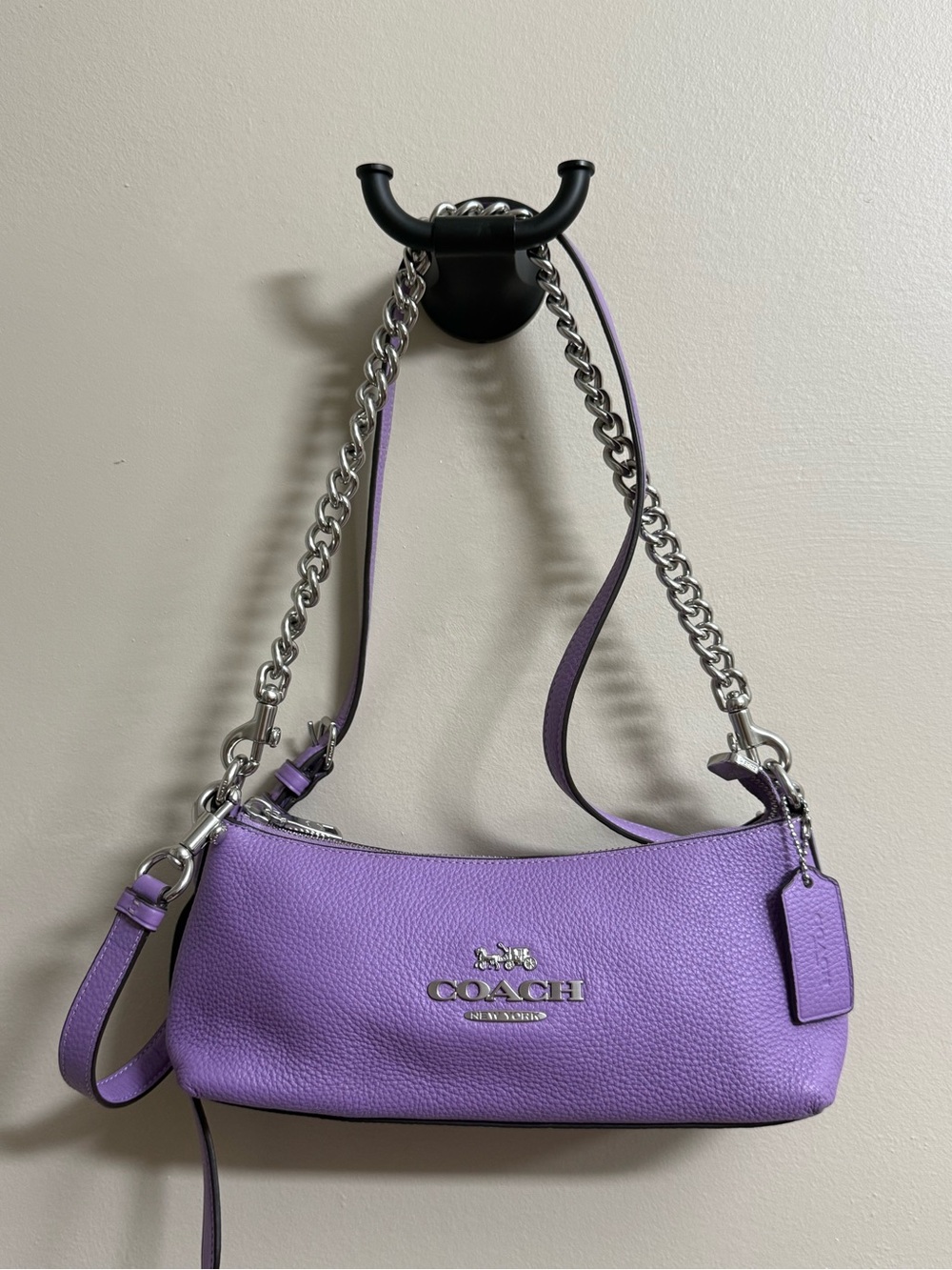 COACH Lavender Pebble Leather Chain-Trim Shoulder Bag